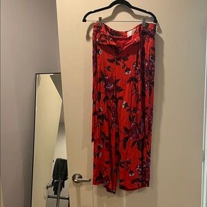 Anthropologie Red Floral Wide-Leg Pants